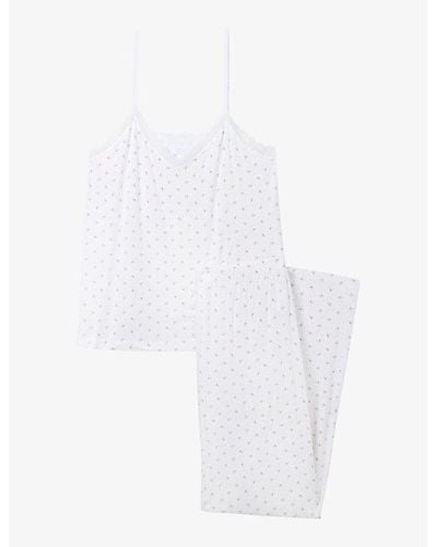 The White Company Floral-print Cami Stretch-jersey Pajamas - White
