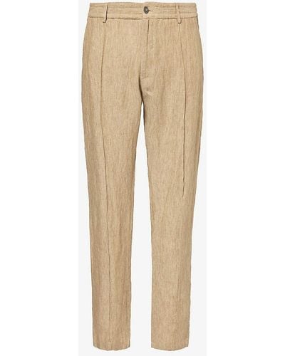 Emporio Armani Pressed-crease Tapered-leg Linen Trousers - Natural