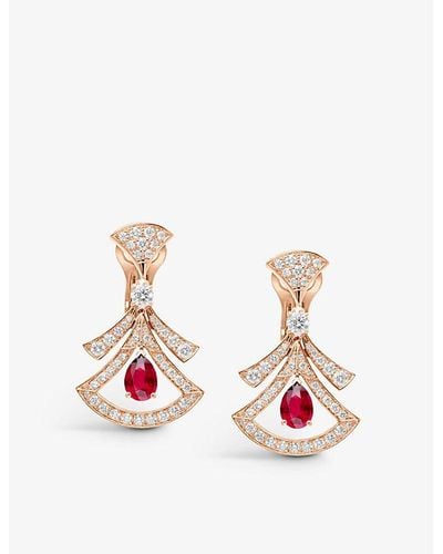BVLGARI Diva's Dream 18ct Rose-gold, 1.7ct Teardrop Ruby And 1.48ct Brilliant-cut Diamond Earrings - White