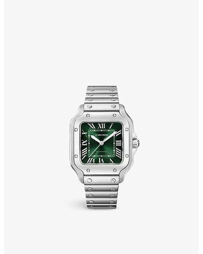 Cartier Crwssa0075 Santos De Medium Stainless-steel Automatic Watch - Green