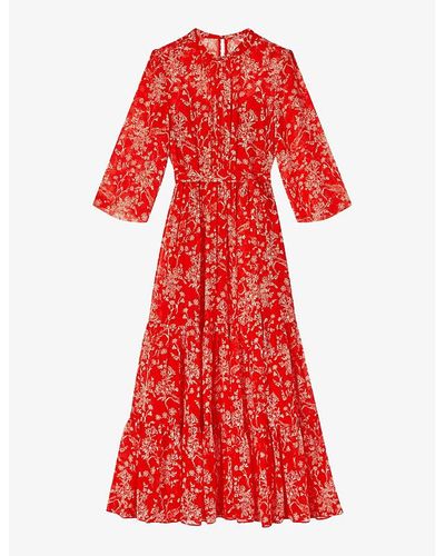 LK Bennett Olivia Floral-print Silk Maxi Dress - Red