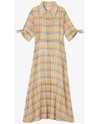 LK Bennett Saffron Check-print Cotton Midi Dress - Natural
