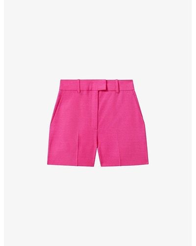 Reiss Hewey High-rise Textured Woven Shorts - Pink