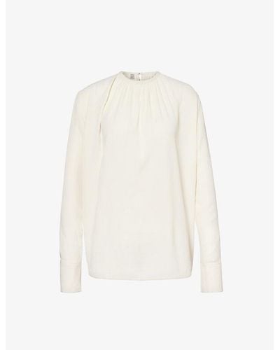 Totême Shirred Relaxed-fit Woven Blouse - White