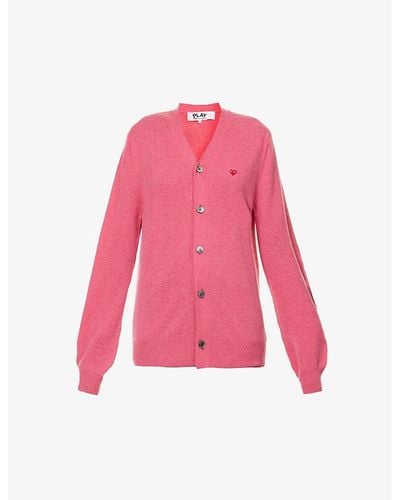 COMME DES GARÇONS PLAY Heart-embroidered Regular-fit Wool Cardigan - Pink