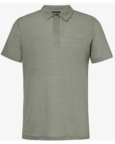 Emporio Armani Stripe-pattern Relaxed-fit Stretch-jersey Polo Shirt - Green