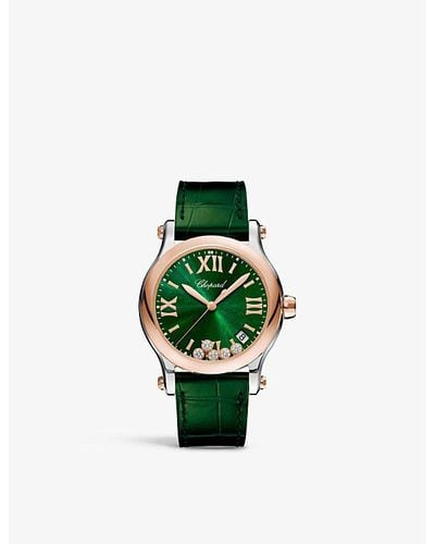 Chopard 278582-6005 Happy Sport 18ct Rose Gold, Stainless-steel And 0.24ct Diamond Quartz Watch - Green