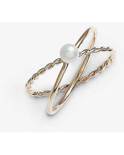 The Alkemistry Poppy Finch Criss-cross 14ct Yellow-gold And Mother Of Pearl Ring - White