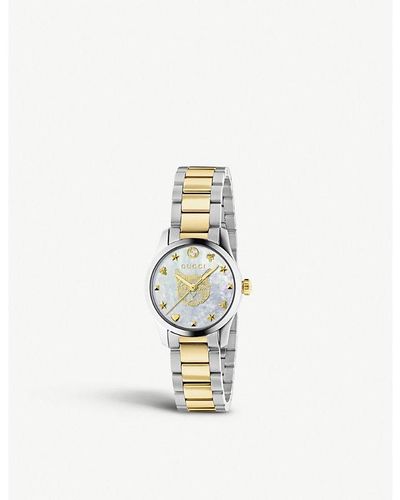 Gucci Ya1265012 G-timeless 18ct Yellow Gold-plated Stainless-steel And Mother-of-pearl Watch - White