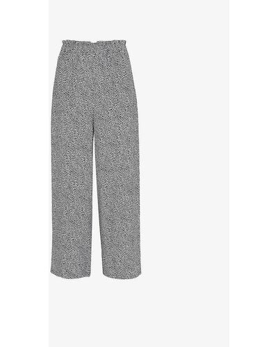 Whistles Leopard-print Elasticated-waistband Relaxed-fit Wide-leg High-rise Woven Trousers - Grey