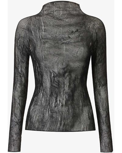 Issey Miyake High-neck Pleated Woven Top - Black