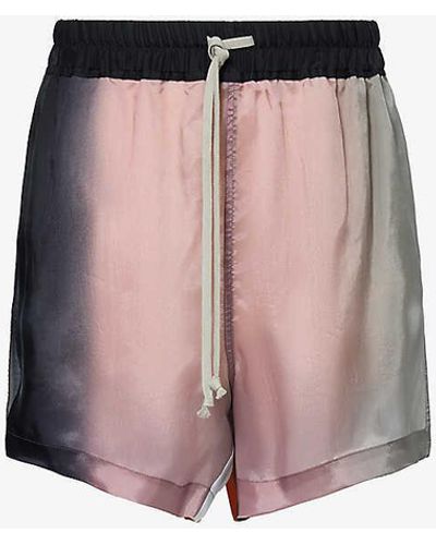 Rick Owens Graphic-print Relaxed-fit Satin Shorts - Pink