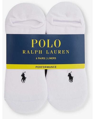 Polo Ralph Lauren Performance Logo-embroidered Pack Of Six Stretch-cotton Blend Socks - White