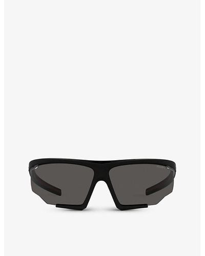 Prada Linea Rossa Ps 07ys Irregular-frame Tinted-lens Nylon Sunglasses - Black