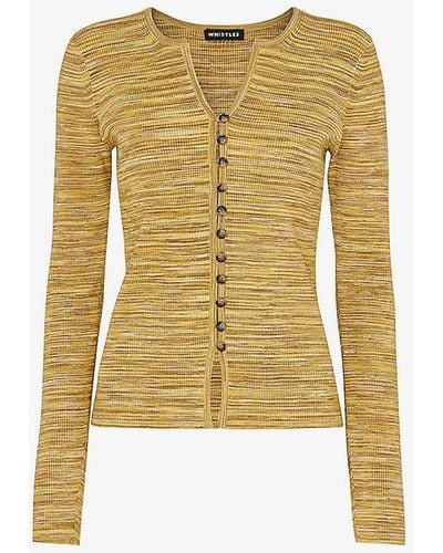 Whistles Spacedye V-neck Knitted Cardigan - Yellow