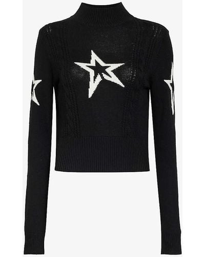 Perfect Moment Star-pattern High-neck Wool Knitted Jumper - Black