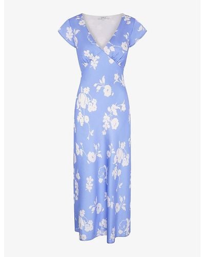 OMNES Woolf V-neck Short-sleeve Recycled-polyester Midi Dress - Blue