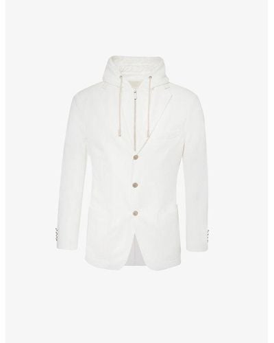 Eleventy Detachable-hood Notched-lapel Cotton-blend Jacket - White