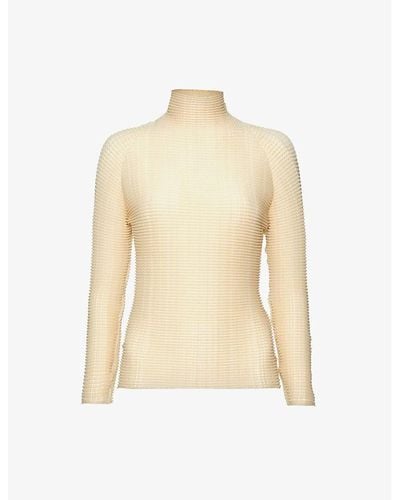Issey Miyake Pleated High-neck Woven Top - Natural