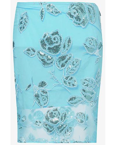 ROTATE BIRGER CHRISTENSEN Sequin-embellished High-rise Recycled-polyester Midi Skirt - Blue