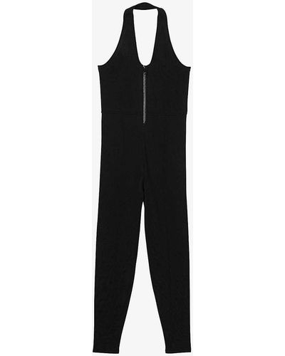 Sandro Corina Rhinestone-embellished Stretch-knit Jumpsuit - Black