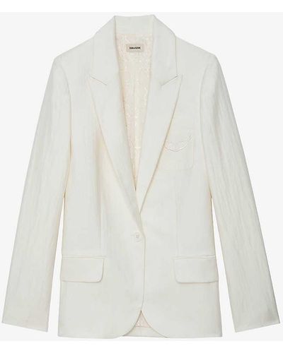 Zadig & Voltaire Vow Logo-embroidered Single-breasted Linen Blazer - White