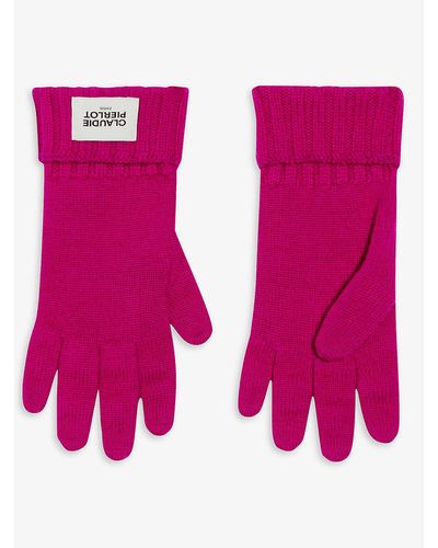 Claudie Pierlot Agant Logo-patch Knitted Wool Gloves - Pink