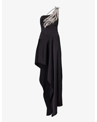 Stella McCartney Crystal Strass Star Asymmetric Stretch-woven Maxi Dress - Black