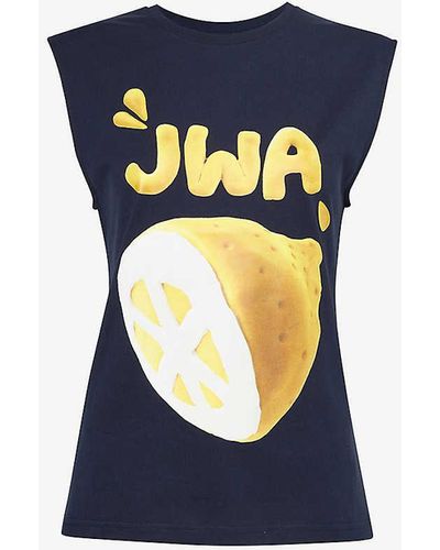 JW Anderson Lemon Graphic-print Cotton-jersey Top - Blue