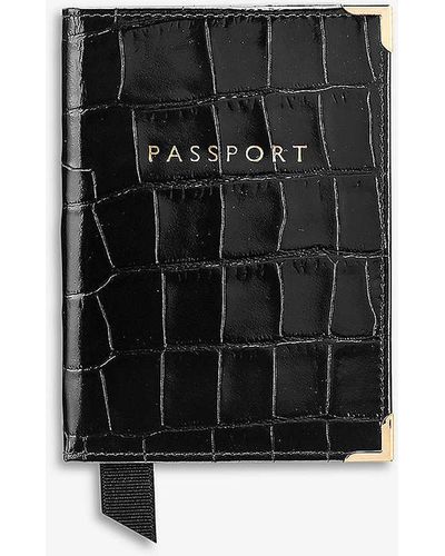 Aspinal of London Logo-print Croc-embossed Leather Passport Cover - Black