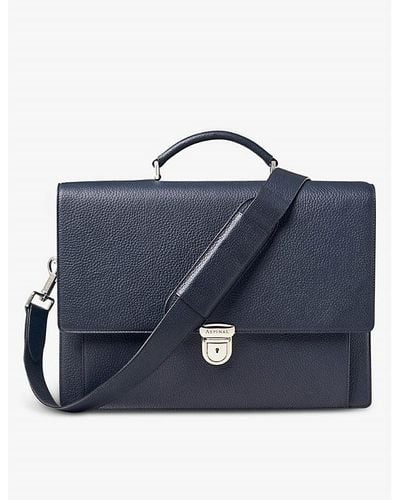 Aspinal of London City Grained-leather Messenger Bag - Blue