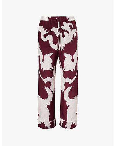 Valentino Garavani Graphic-print Straight-leg Silk Pants - Red