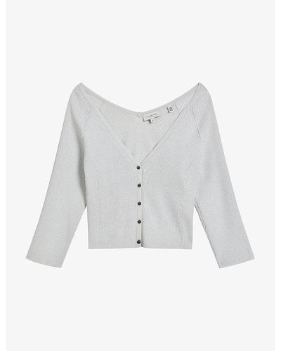 Ted Baker Metallic Cropped Stretch-woven Cardigan - White