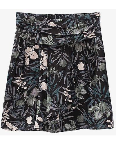 IKKS Floral-print Pleated Mid-rise Woven Mini Skirt - Black
