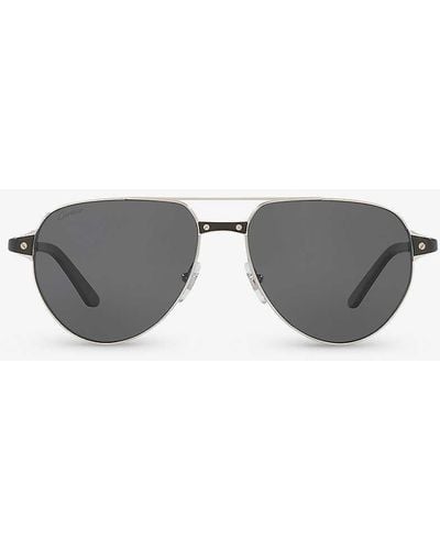 Cartier Ct0425s Pilot-frame Metal Sunglasses - Grey