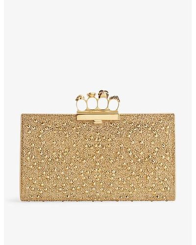 Alexander McQueen Jeweled Crystal-embellished Leather Clutch Bag - Natural
