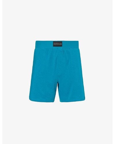 Calvin Klein Brand-tab Elasticated-waist Stretch-cotton Pajama Shorts - Blue