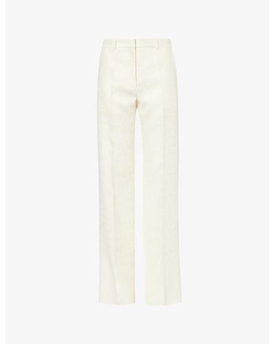 Valentino Garavani Structured-waist Straight-leg Mid-rise Wool And Silk-blend Pants - White
