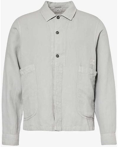 C.P. Company Logo-embroidered Chest-pocket Cotton And Linen-blend Shirt - Grey
