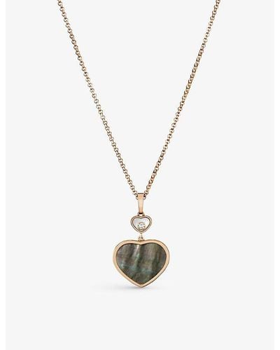 Chopard Happy Hearts 18ct Rose-gold, 0.05ct Diamond And Mother-of-pearl Pendant - Metallic