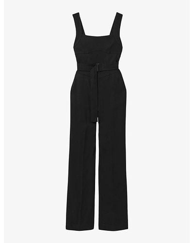 Reiss Kim Belted-waist Corset Stretch-woven Jumpsuit - Black