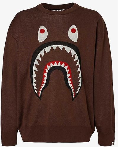 A Bathing Ape Shark Brand-print Knitted Jumper - Brown