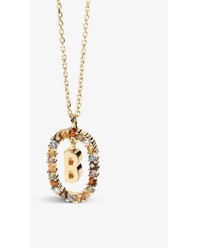 Pdpaola Initial B 18ct Yellow -plated Sterling-silver And Semi-precious Stones Pendant Necklace - Metallic