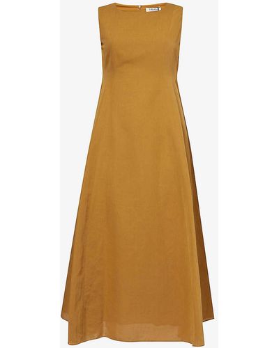 Max Mara Amelie Relaxed-fit Cotton And Linen-blend Midi Dress - Natural