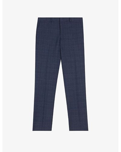 Ted Baker Chelart Slim-fit Check-pattern Stretch-wool Trousers - Blue
