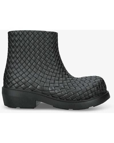 Bottega Veneta Puddle Intrecciato Rubber Ankle Boots - Black
