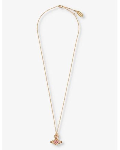 Vivienne Westwood Willa Bas Relief Gold-tone Brass And Crystal Pendant Necklace - White