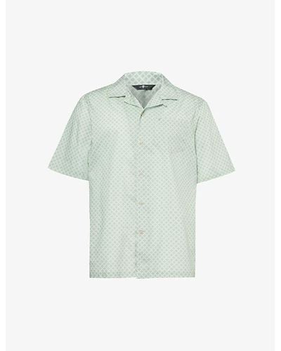 7 For All Mankind Geometric-print Camp-collar Cotton Shirt - Green