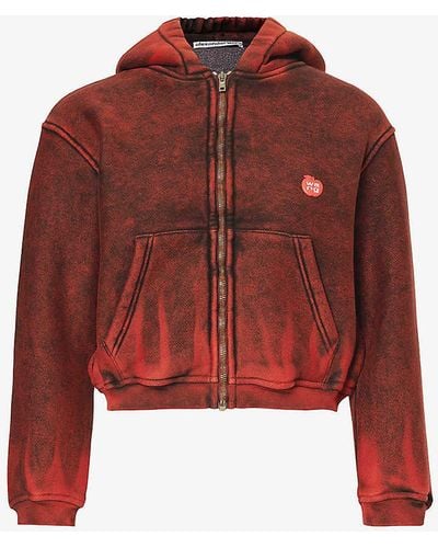 Alexander Wang Faded-wash Branded-print Cotton-blend Hoody - Red