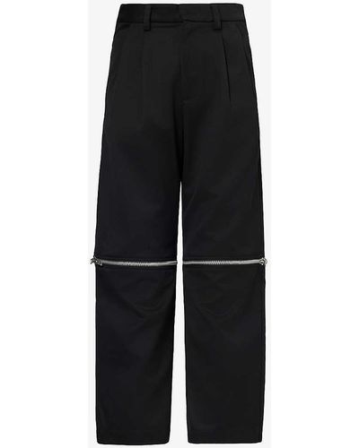 VAQUERA Zip-embellished Pleated Wide-leg High-rise Wool-blend Trousers - Black